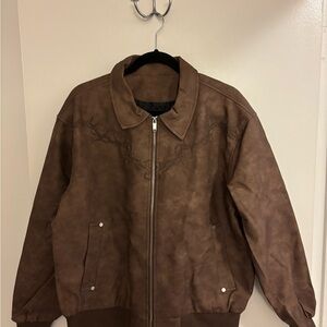 Men's Brown Embroidered Bomber Jacket